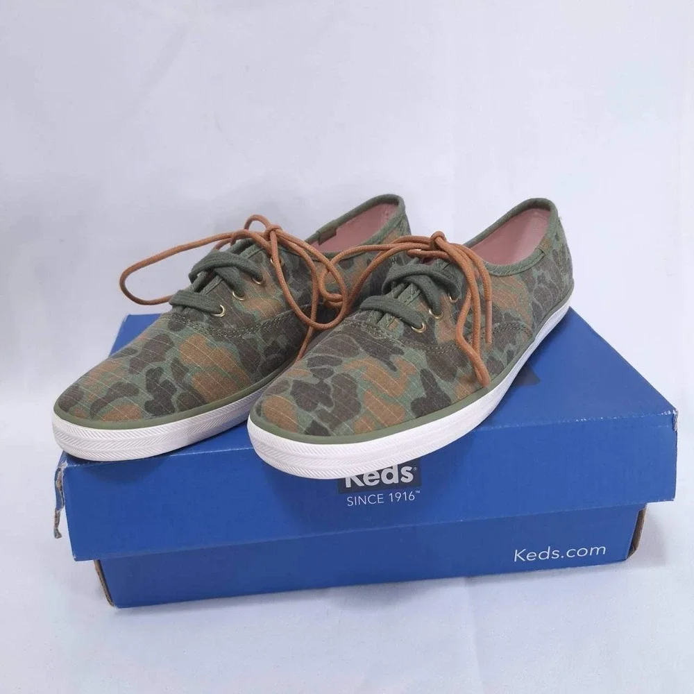 Keds Camouflage Canvas Sneakers Women's Sz 7 Lace Up Low Top‎ Shoes WF55604M NIB